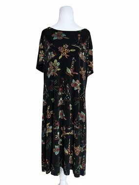 Coldwater‎ Creek XL Vintage 90s Dress Black Floral Animal Print Made in USA
